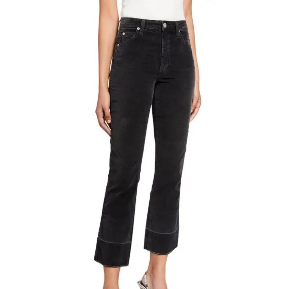 AMO Bella Velveteen High Rise Boot Cut Jeans in Washed Black Size 28
